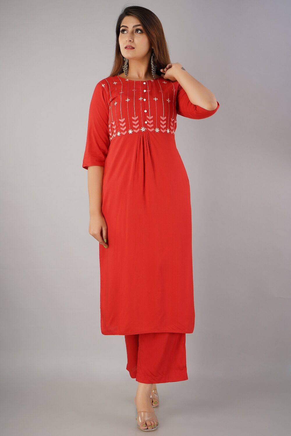 

SVARCHI Women Viscose Rayon Red Kurta With Palazzo