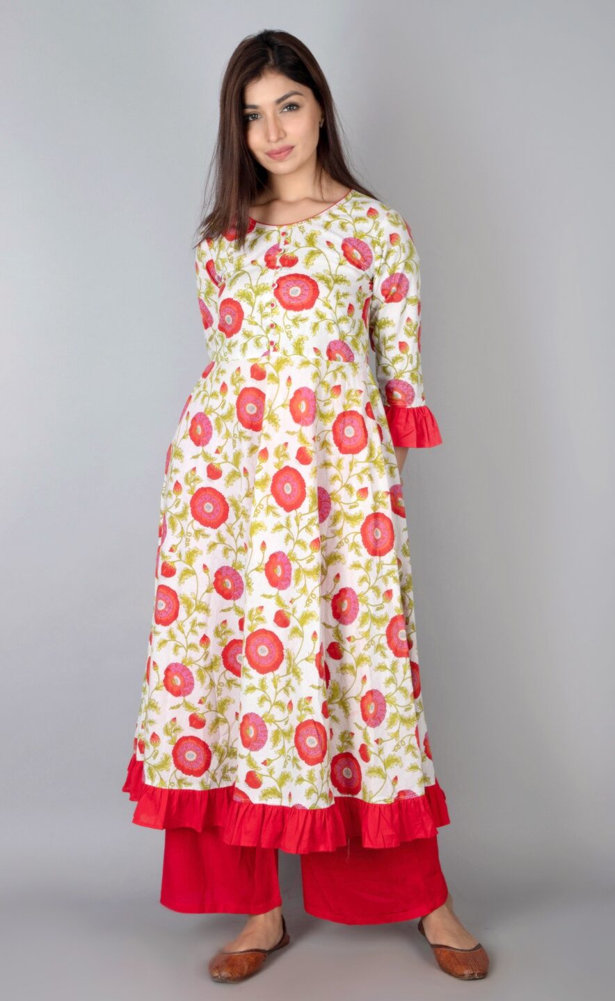

SVARCHI Women White Printed Anarkali Kurta