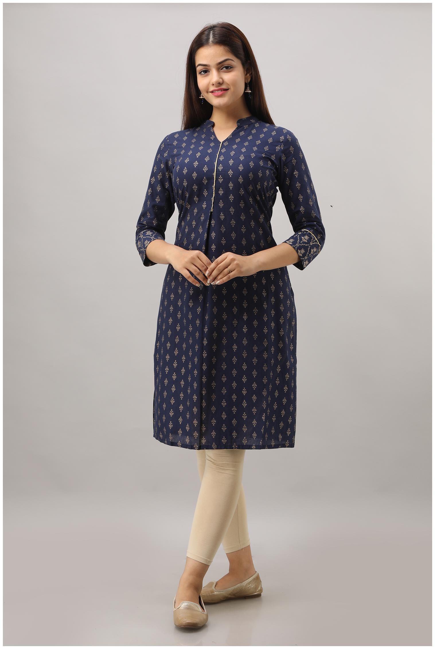 

SVARCHI Women Navy Blue Printed Straight Kurta
