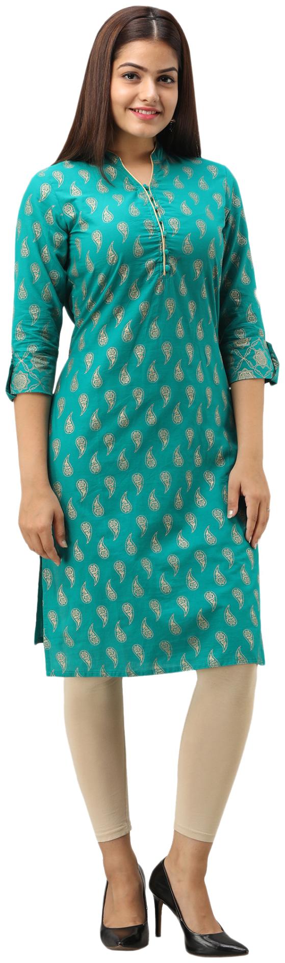 

SVARCHI Women Turquoise Printed Straight Kurta