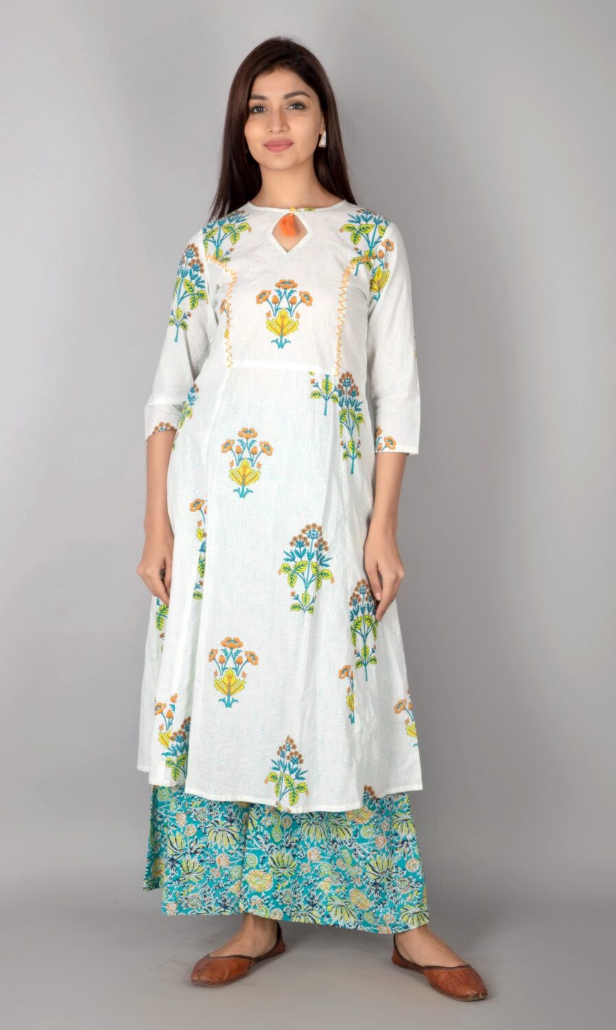 

SVARCHI Women Blue Floral Anarkali Kurta With Palazzo