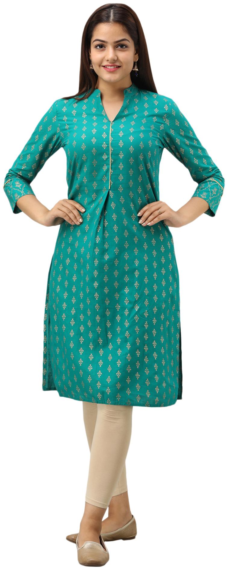 

SVARCHI Women Turquoise Printed Straight Kurta