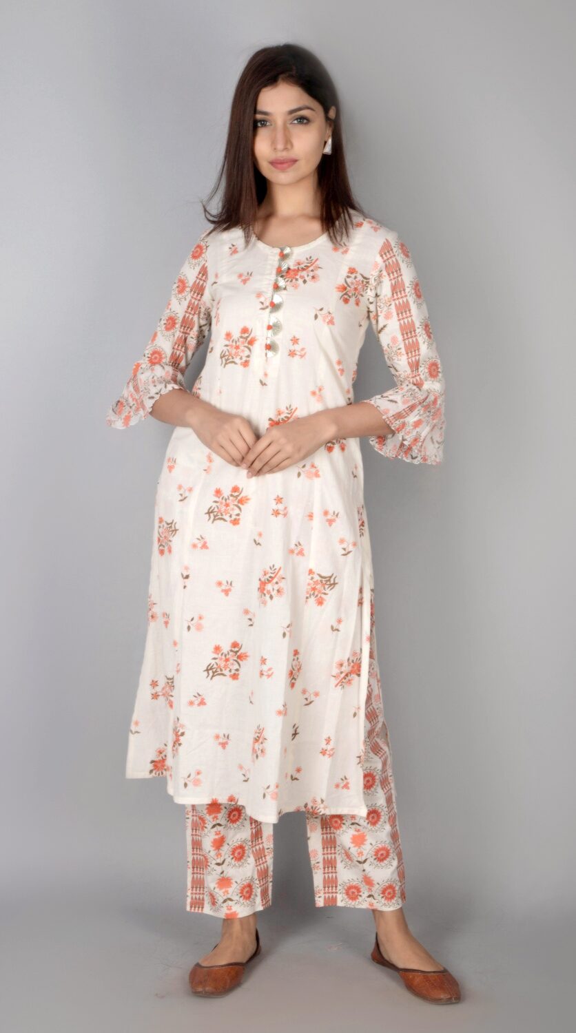 

SVARCHI Women Cotton Blend White Kurta With Palazzo