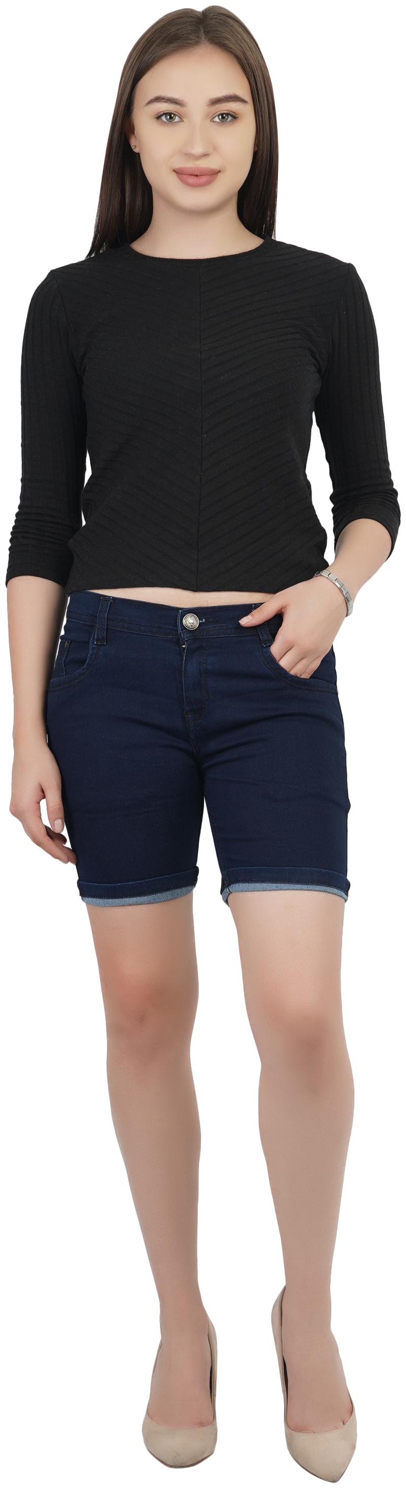

Svtada Collection Women Navy Blue Color Denim Above Knee Shorts