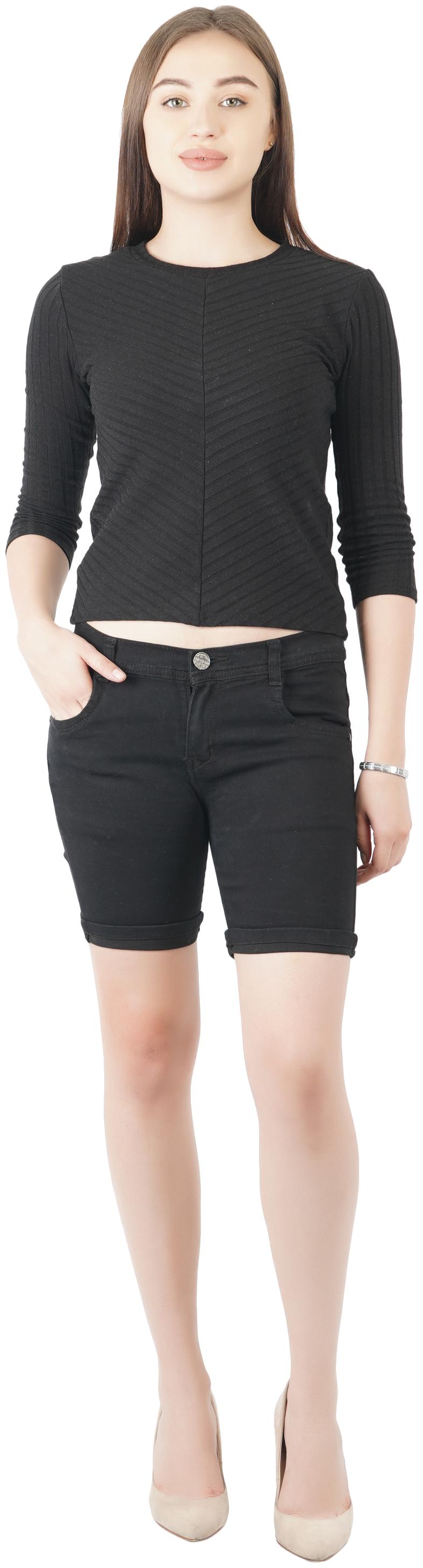 

SVTADA COLLECTION Women Solid Denim shorts - Black