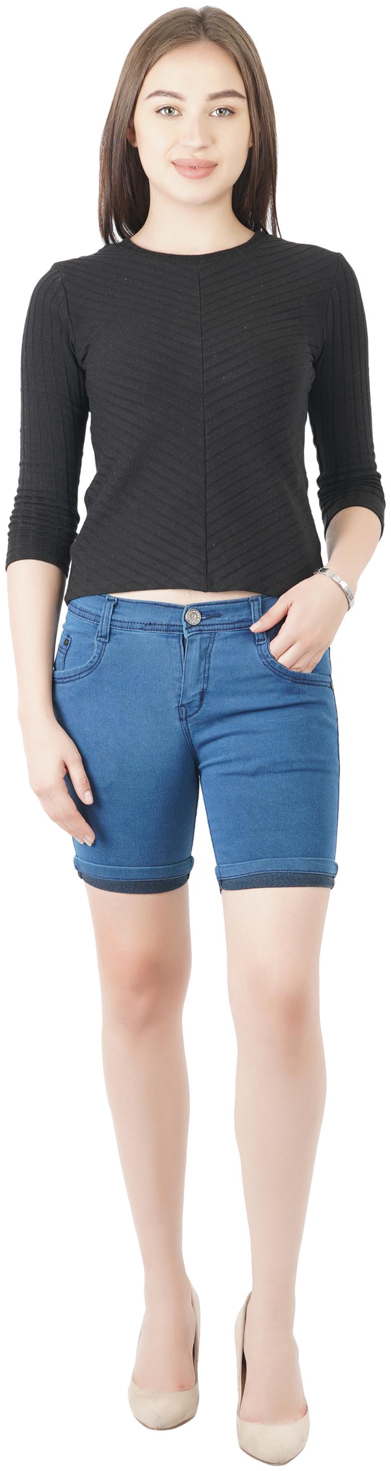 

SVTADA COLLECTION Women Solid Denim shorts - Blue