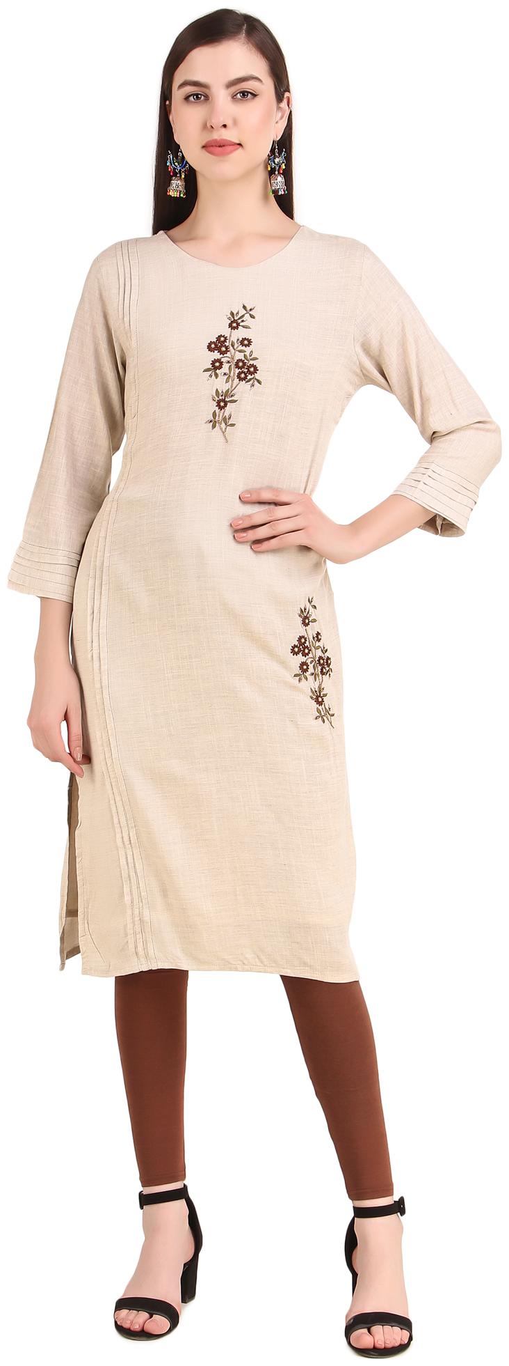 

Swagg India Women Beige Embroidered Straight Kurta
