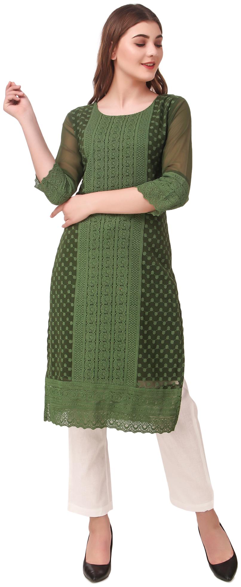 

Swagg India Women Green Embroidered Straight Kurta