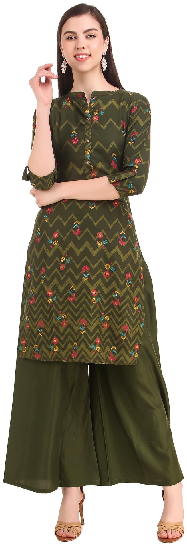 

Swagg India Women Viscose Rayon Mandarin Collar Regular Fit Kurta (Olive)
