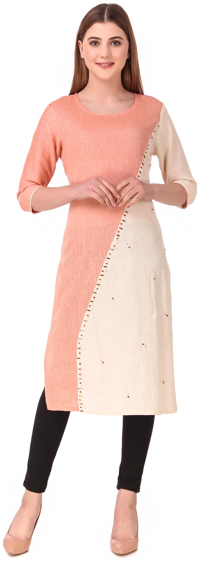 

Swagg India Women Orange Beige Embroidered Straight Kurta