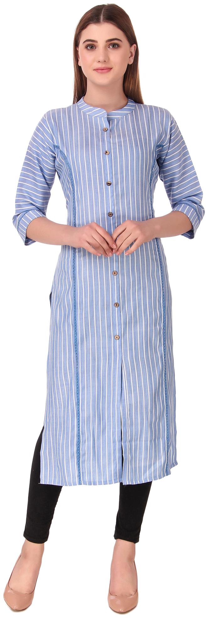 

Swagg India Women Blue Striped Straight Kurta