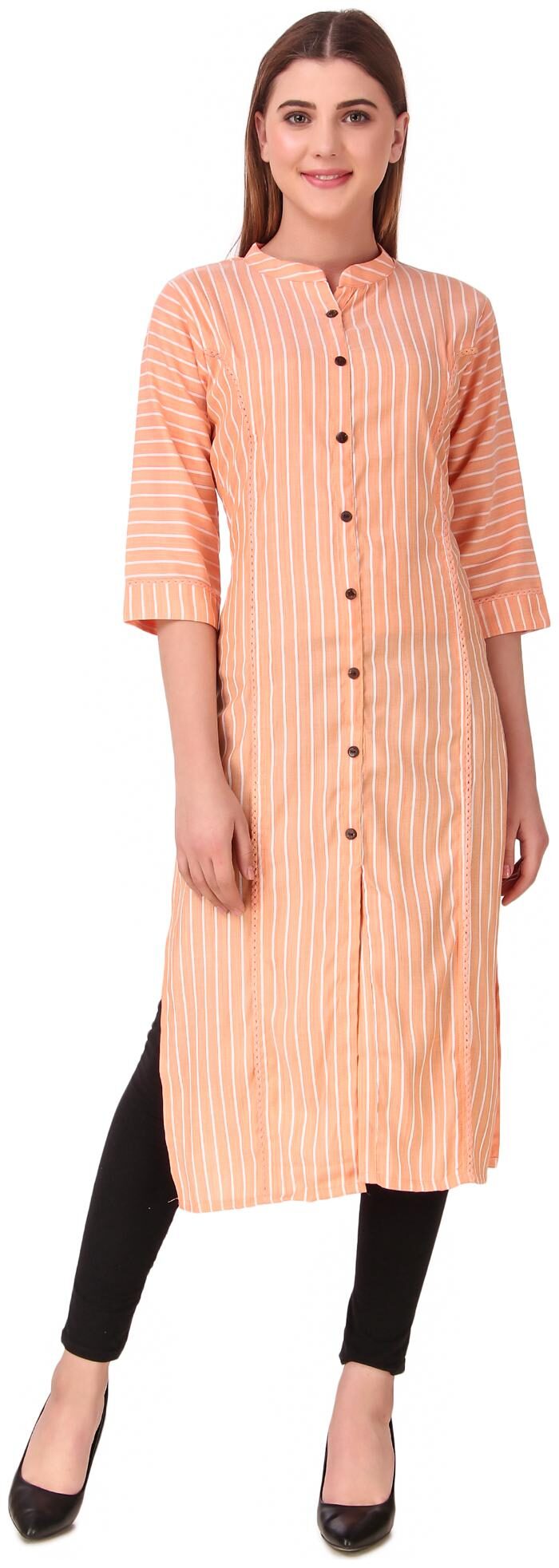 

Swagg India Women Orange Striped Straight Kurta