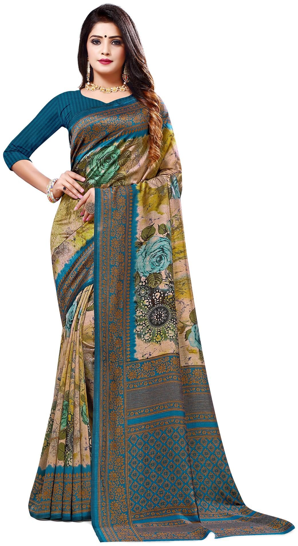 

Swaron Artificial Silk Multi Floral Regular Saree For Women