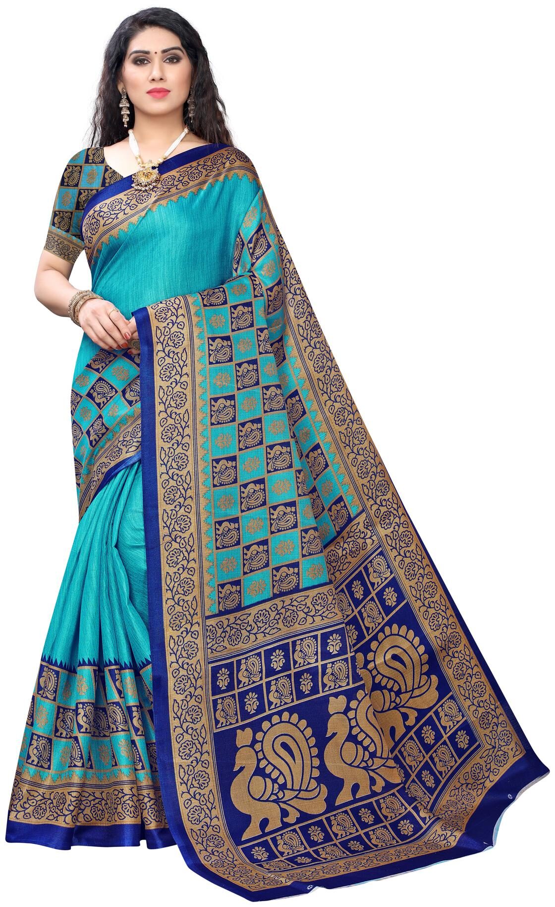 

Swaron Artificial Silk Turquoise Printed Regular Saree For Women