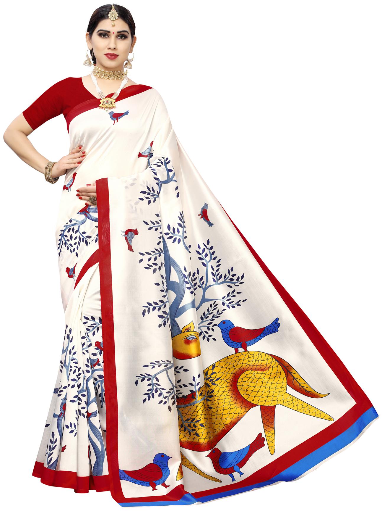 

Swaron Artificial Silk White Printed Regular Saree For Women