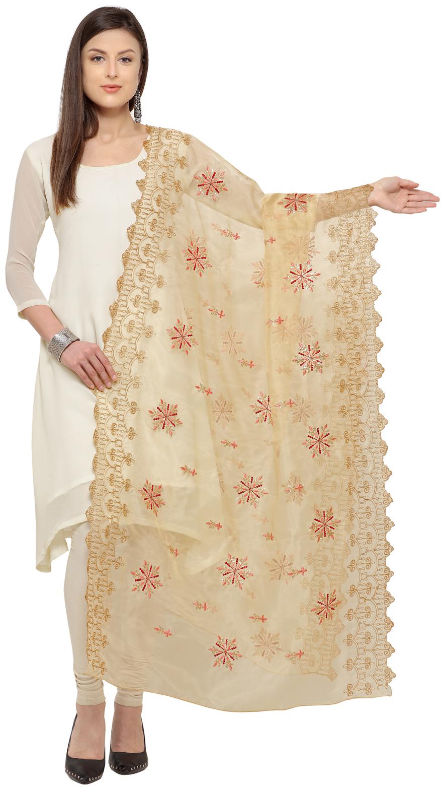 

Swaron Beige Organza Thread Zari Sequin Work Dupatta