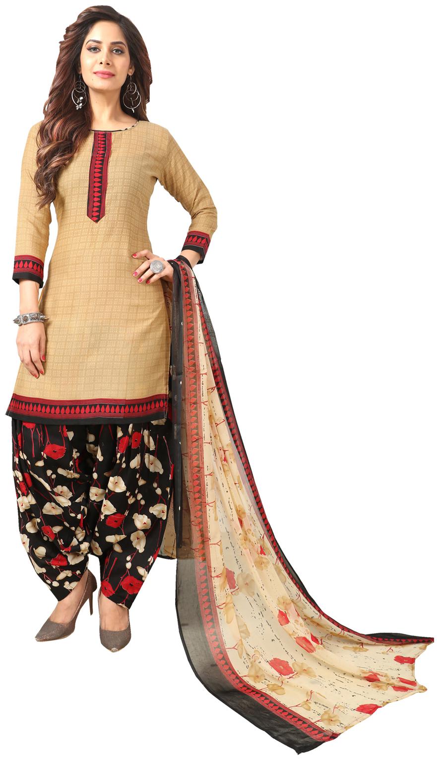 

Swaron Beige Unstitched Kurta with bottom dupatta With dupatta Dress Material