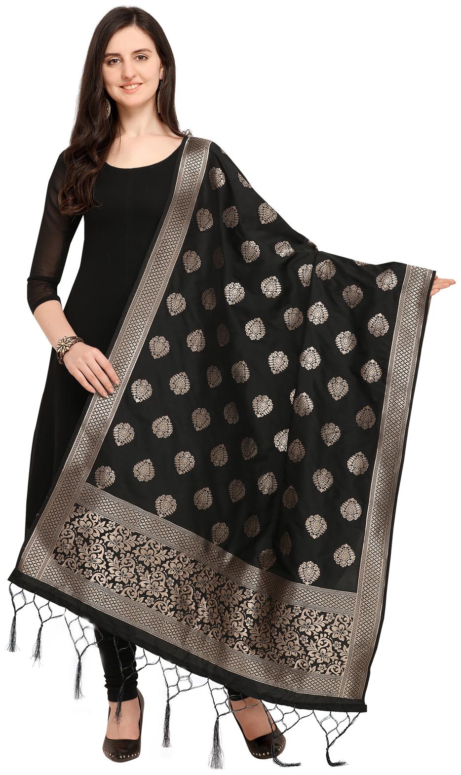 

Swaron Black Poly Silk Banarasi Jacquard Dupatta