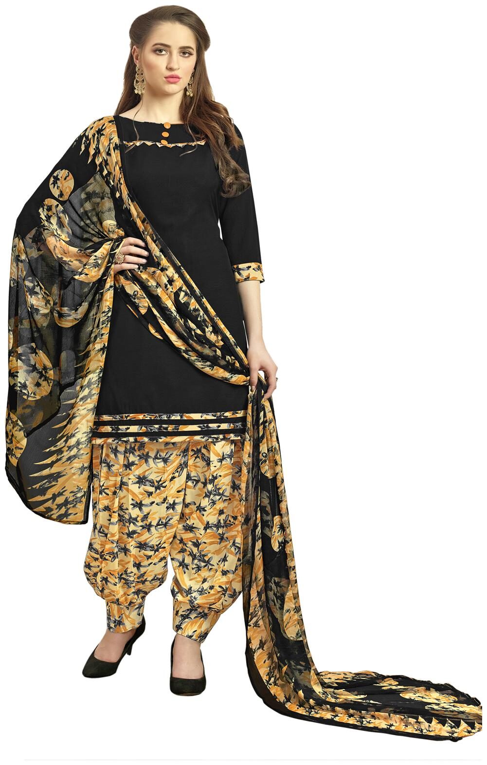 

Swaron Black Unstitched Kurta with bottom dupatta With dupatta Dress Material