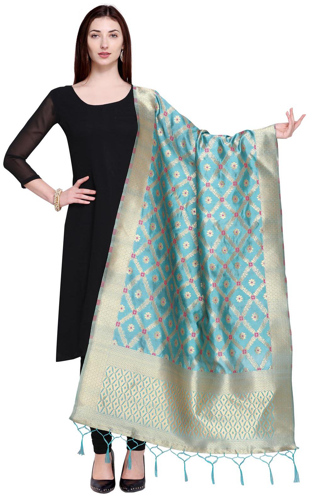 

Swaron Blue Poly Silk Jacqaurd Dupatta