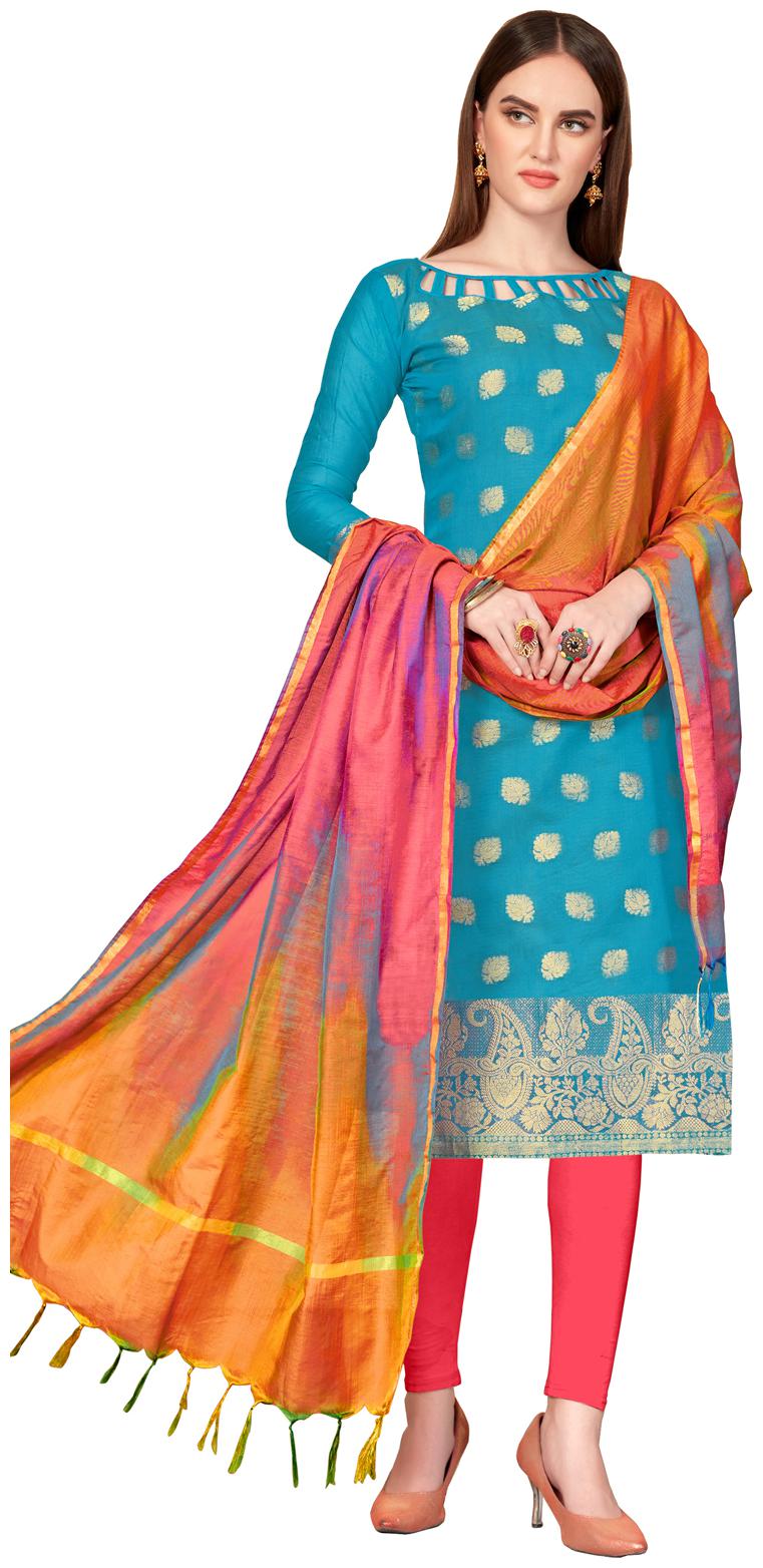 

Swaron Turquoise Unstitched Kurta with bottom dupatta With dupatta Dress Material