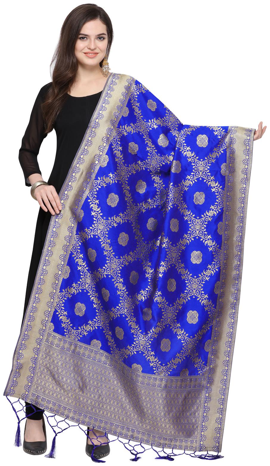 

Swaron Blue Poly Silk Banarasi Jacquard Dupatta