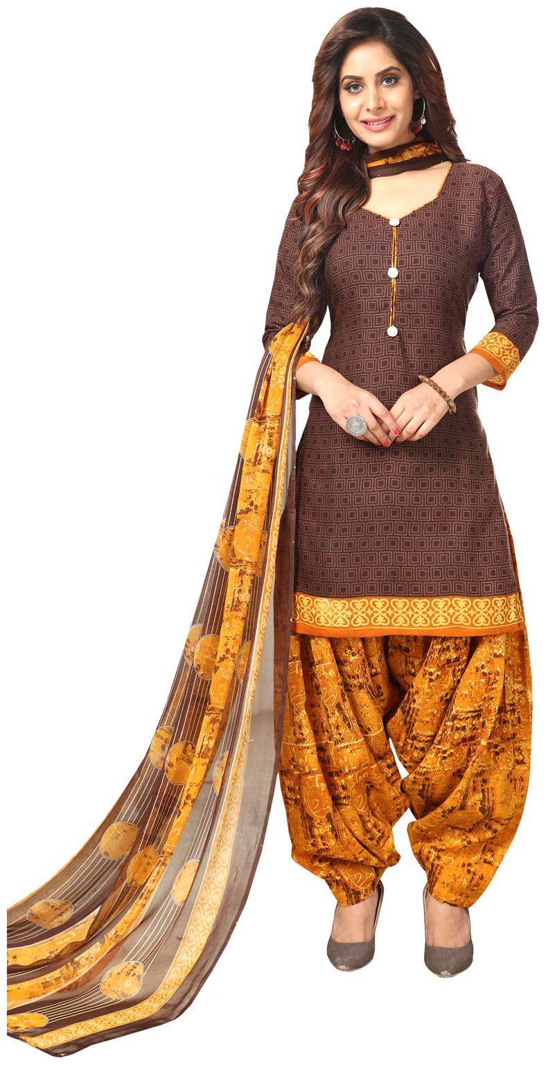

Swaron Brown Unstitched Kurta with bottom dupatta With dupatta Dress Material