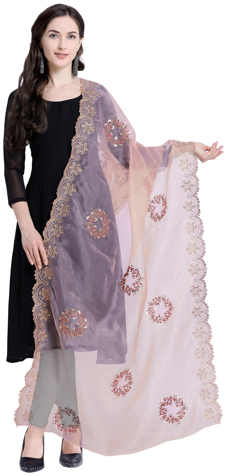 

Swaron Brown Organza Zari Thread And Sequins Embroidery Dupatta