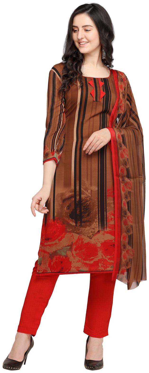 

Swaron Brown Unstitched Kurta with bottom dupatta With dupatta Dress Material