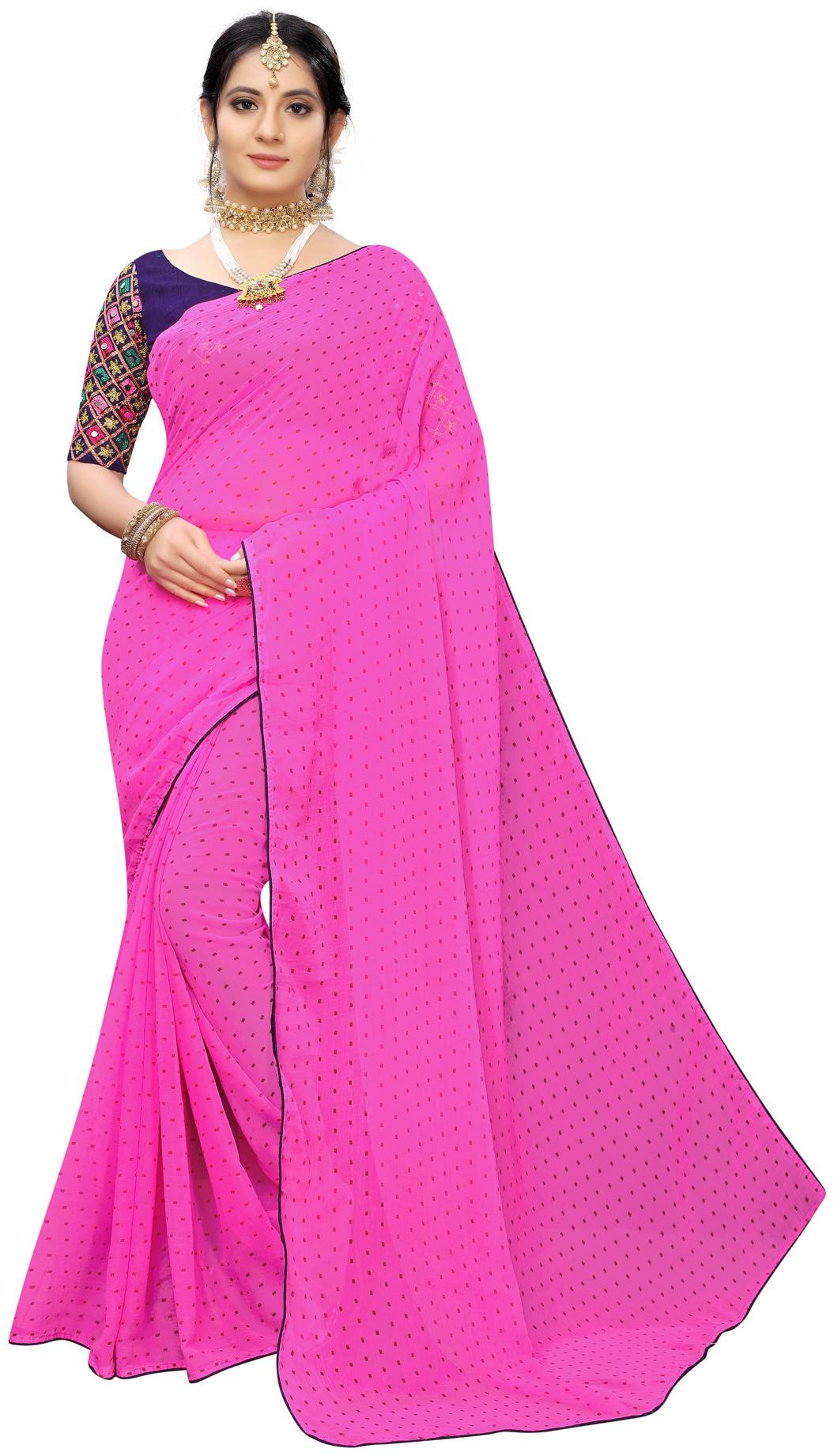 

Swaron Chiffon Printed Pink Designer Saree For Women