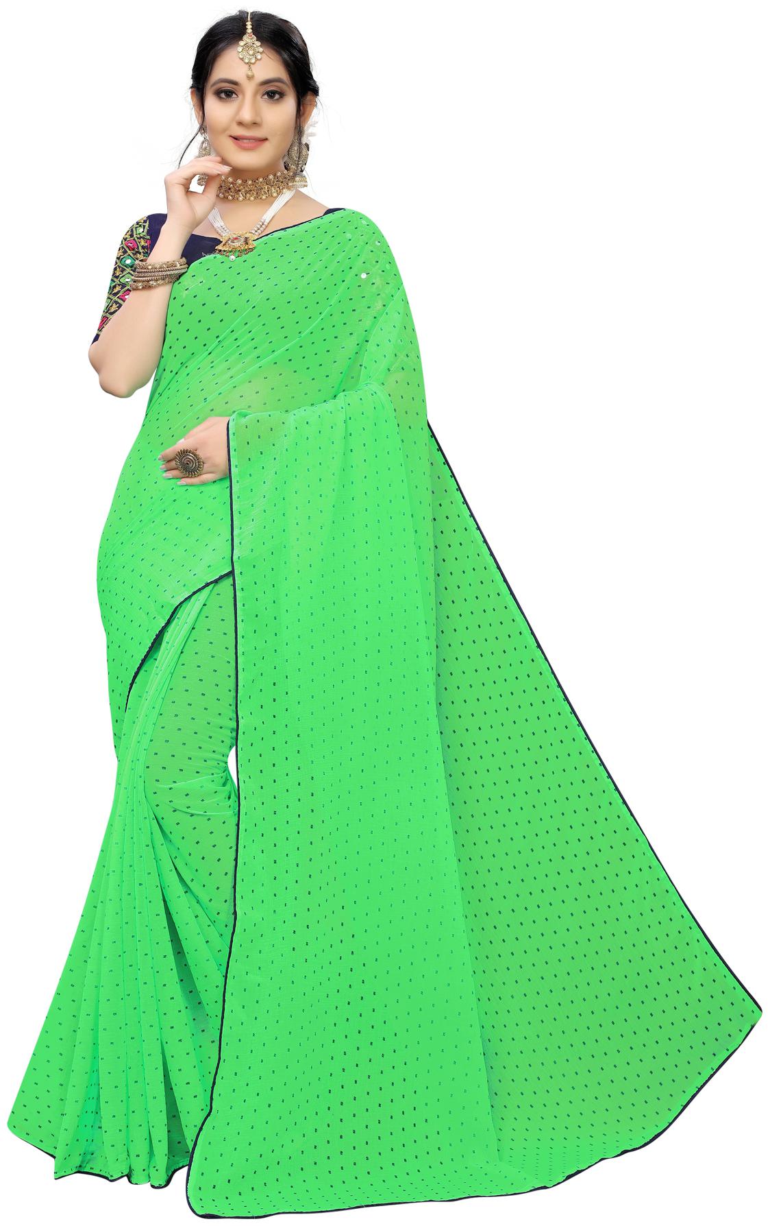 

Swaron Chiffon Printed Green Designer Saree For Women