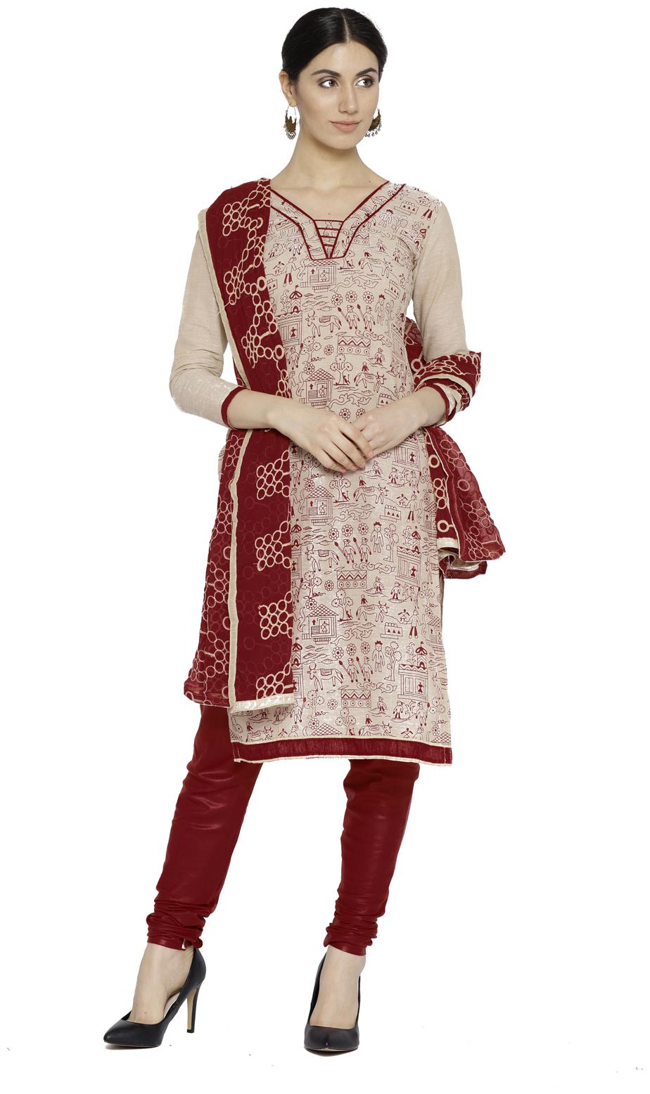 

Swaron Beige Unstitched Kurta with bottom dupatta With dupatta Dress Material