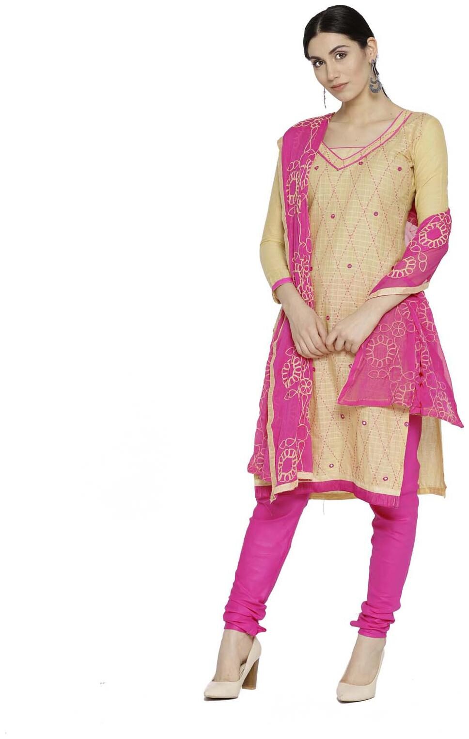 

Swaron Cream Unstitched Kurta with bottom dupatta With dupatta Dress Material