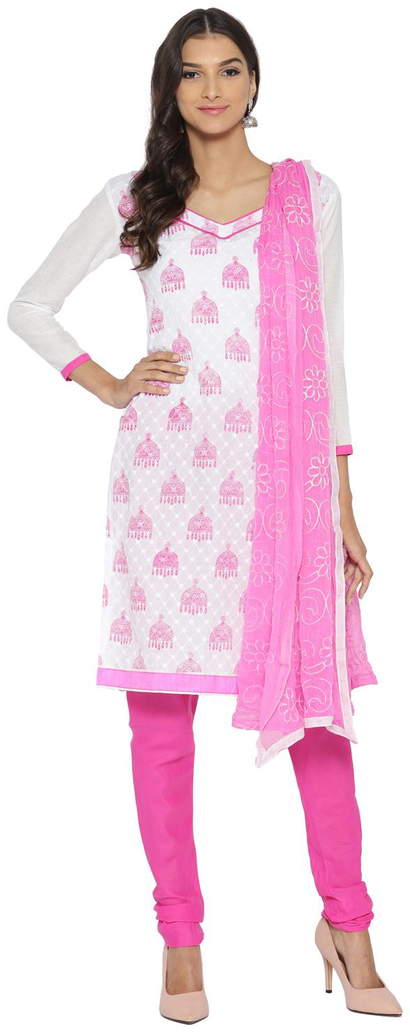 

Swaron White Unstitched Kurta with bottom dupatta With dupatta Dress Material