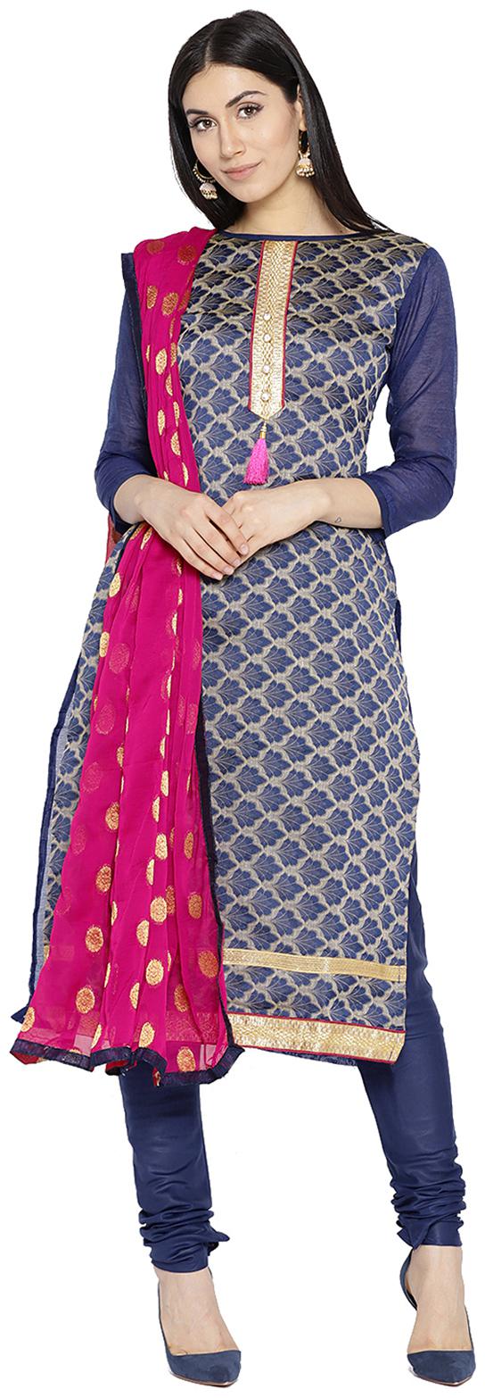 

Swaron Navy blue Unstitched Kurta with bottom dupatta With dupatta Dress Material