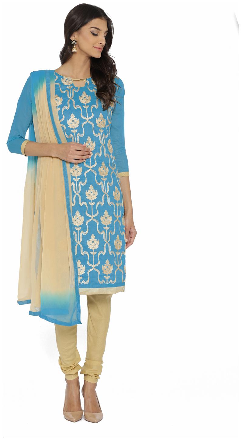 

Swaron Blue Unstitched Kurta with bottom dupatta With dupatta Dress Material