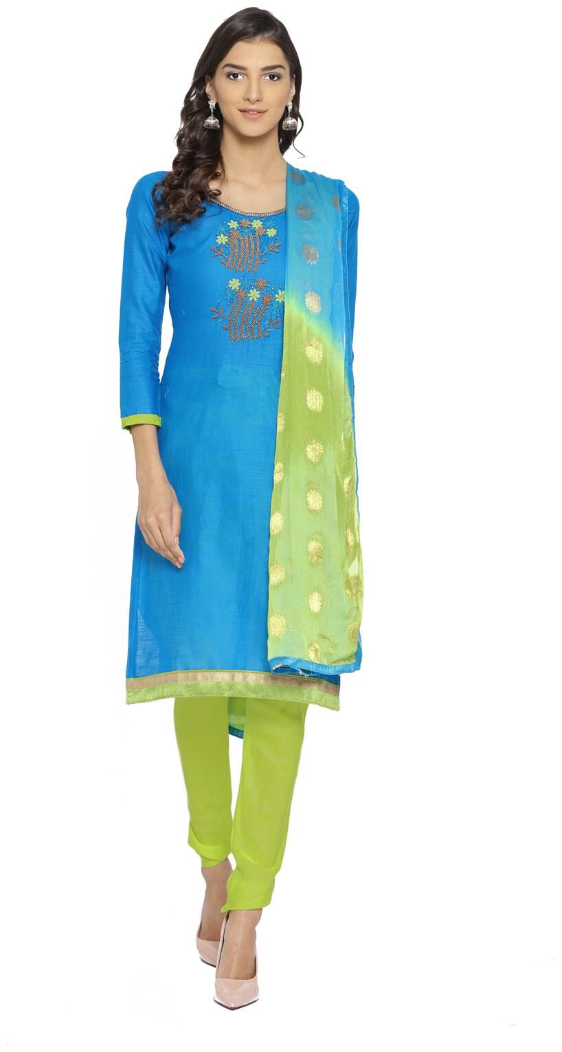 

Swaron Blue Unstitched Kurta with bottom dupatta With dupatta Dress Material