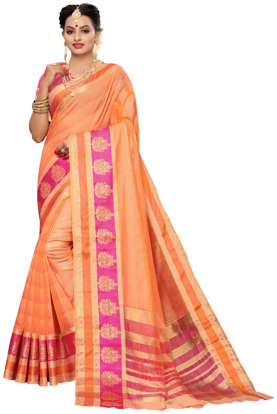 

Swaron Cotton Blend Zari Work Festive Designer Saree With Blouse Peach