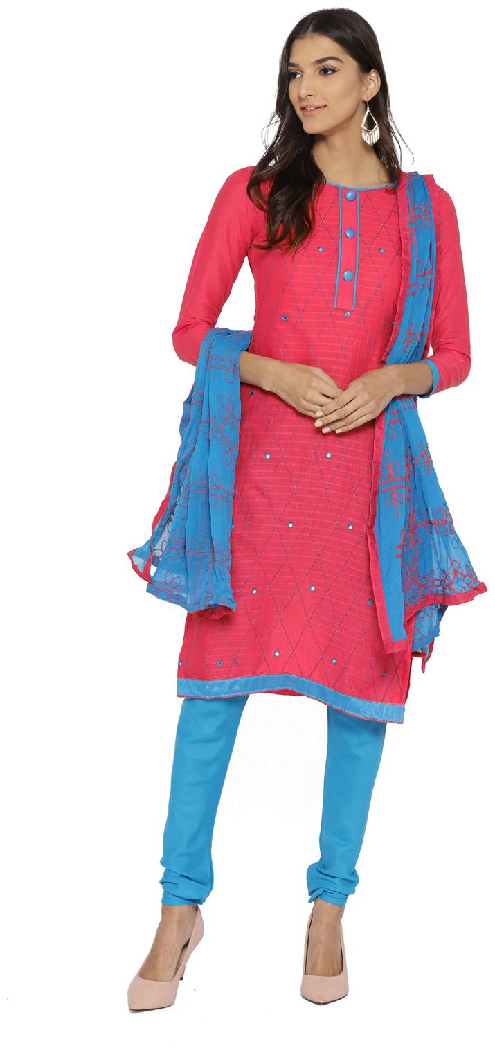 

Swaron Pink Unstitched Kurta with bottom dupatta With dupatta Dress Material