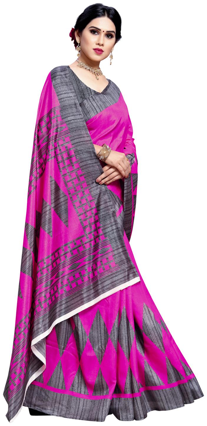 

Swaron Crepe Block print Work Daily Wear Regular Saree With Blouse pink