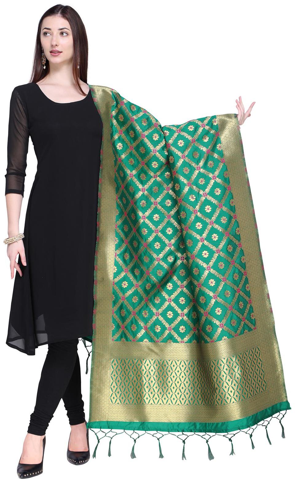

Swaron Green Poly Silk Jacqaurd Dupatta