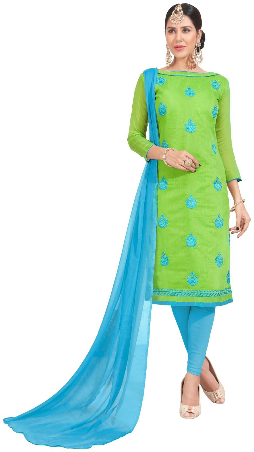 

Swaron Green Unstitched Kurta with bottom dupatta With dupatta Dress Material