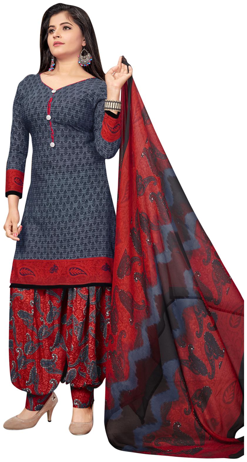 

Swaron Grey Unstitched Kurta with bottom dupatta With dupatta Dress Material