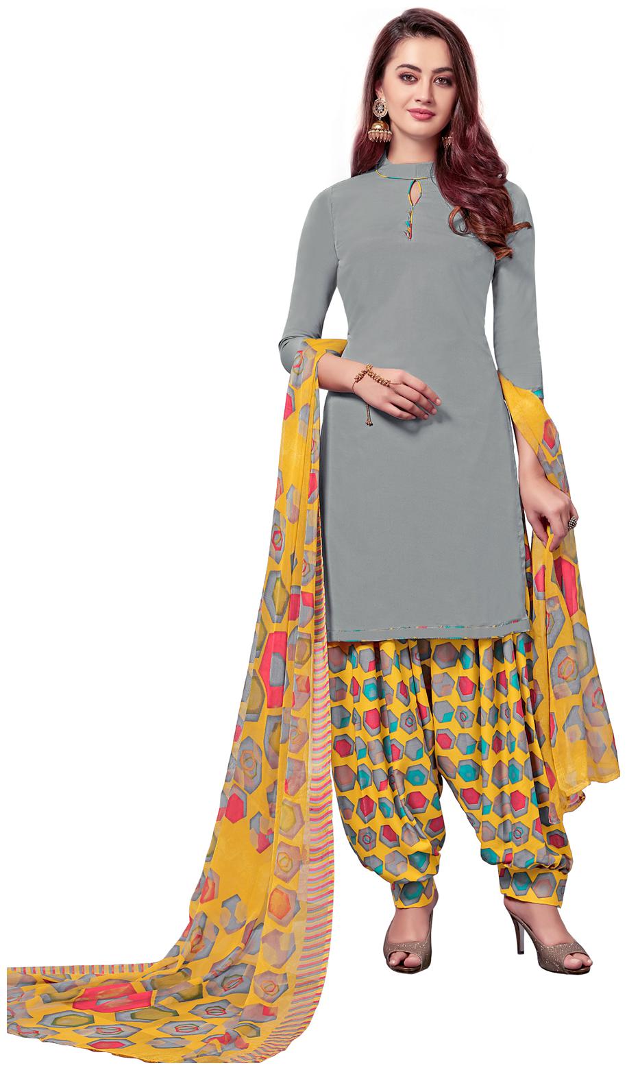 

Swaron Grey Unstitched Kurta with bottom dupatta With dupatta Dress Material