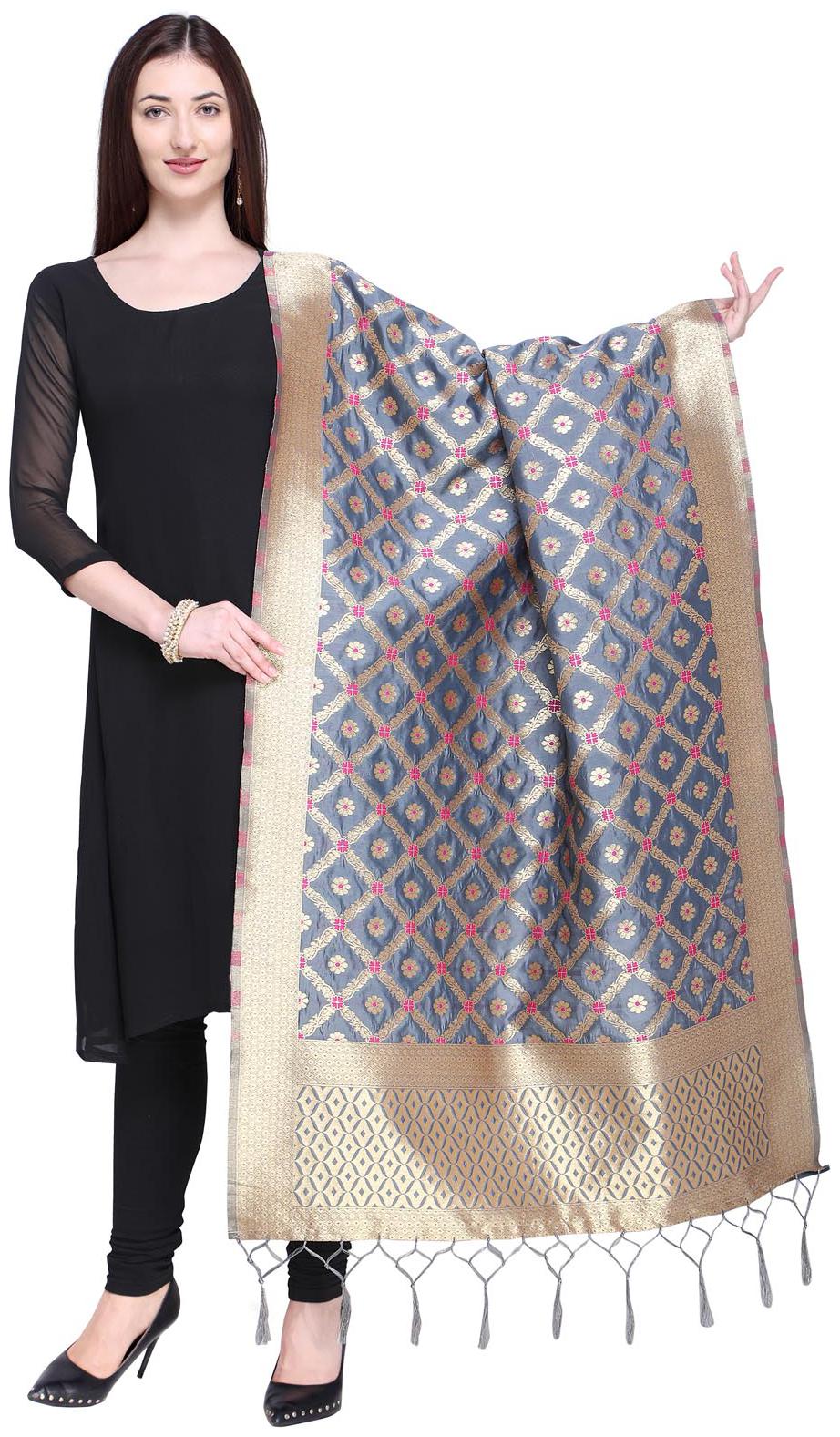 

Swaron Grey Poly Silk Jacqaurd Dupatta