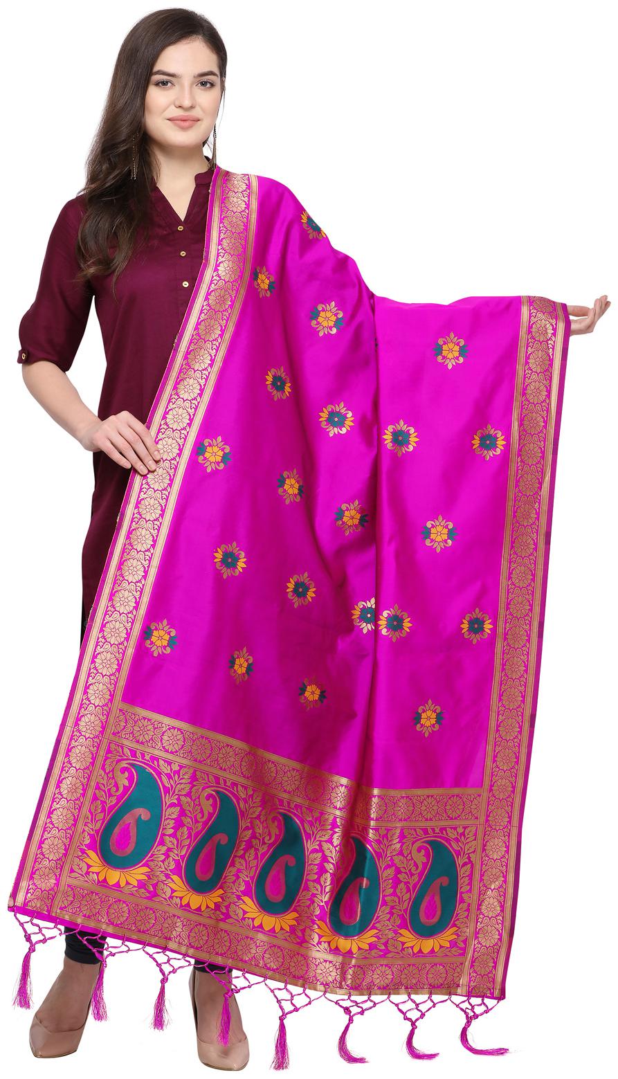 

Swaron Magenta Poly Silk Banarasi Jacquard Dupatta