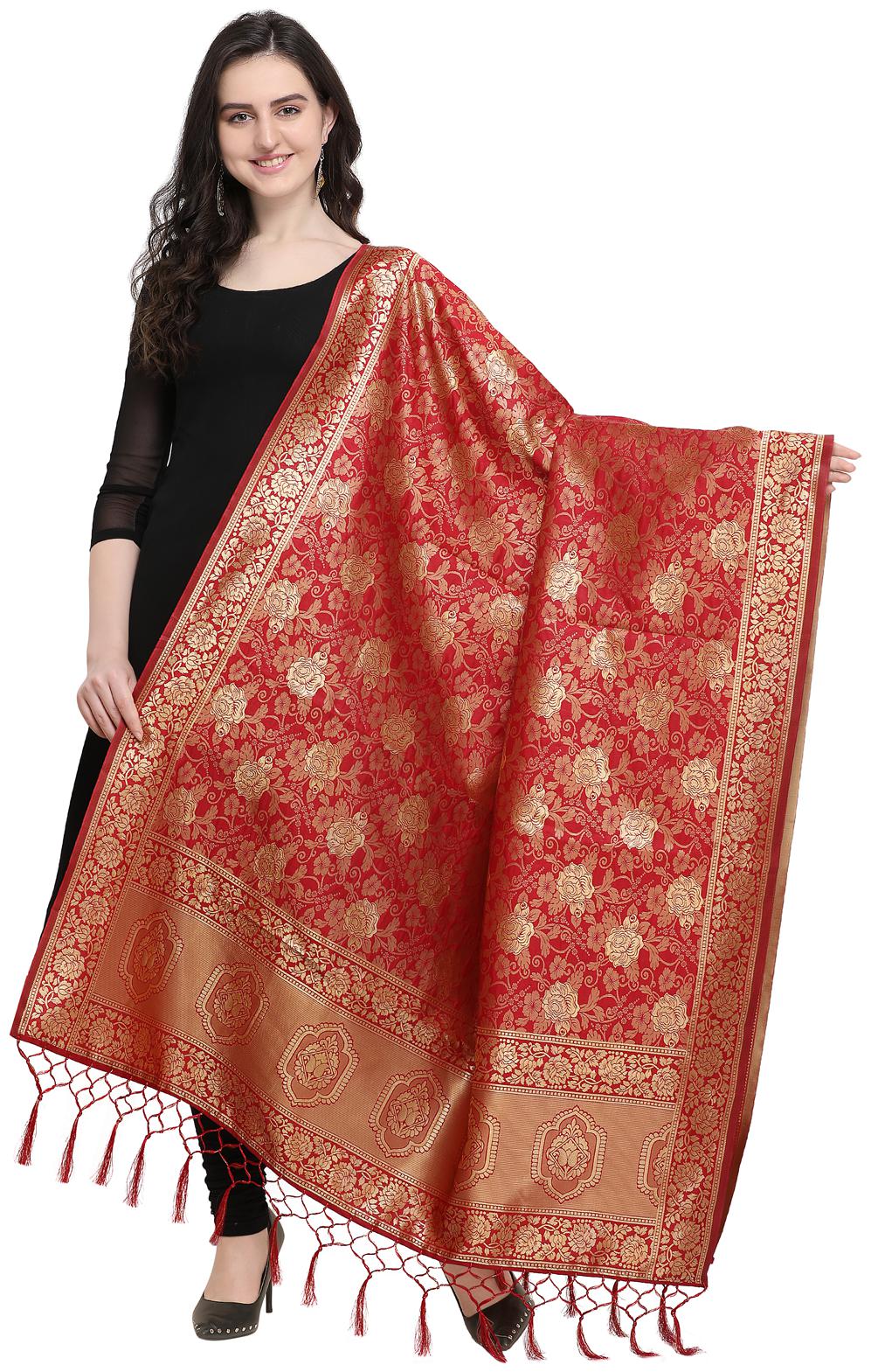 

Swaron Maroon Poly Silk Jacqaurd Dupatta