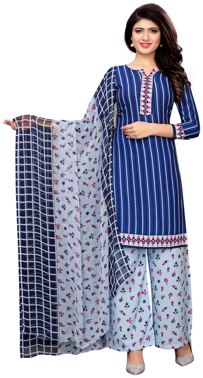 

Swaron Navy blue Unstitched Kurta with bottom dupatta With dupatta Dress Material