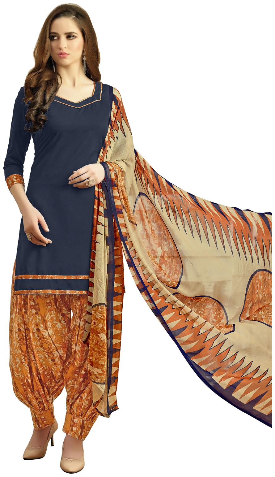

Swaron Navy blue Unstitched Kurta with bottom dupatta With dupatta Dress Material