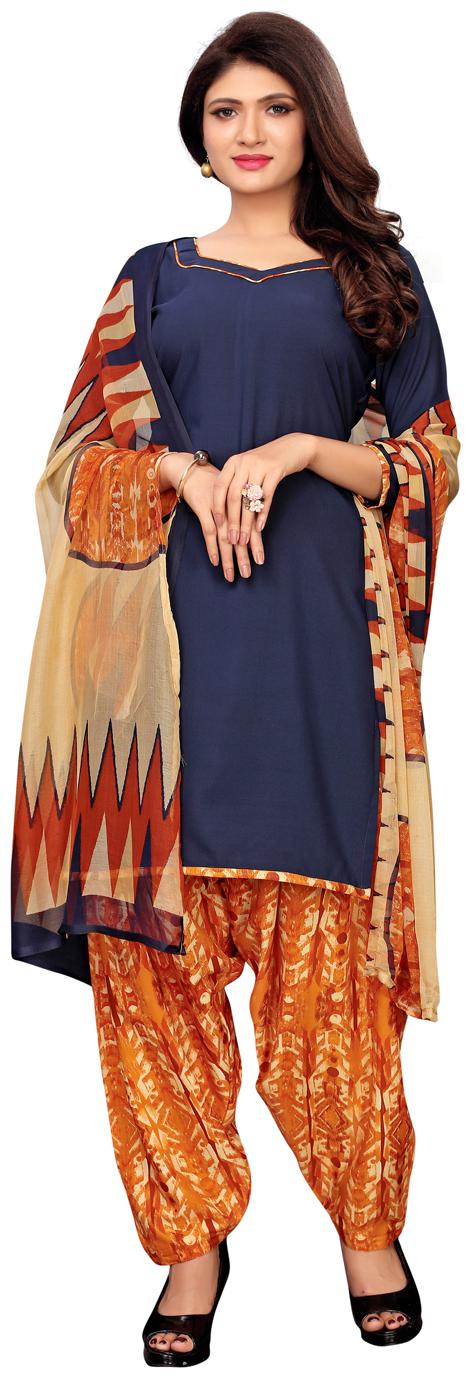

Swaron Navy blue Unstitched Kurta with bottom dupatta With dupatta Dress Material